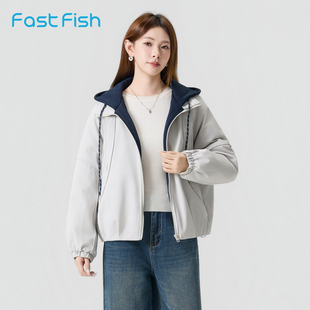 快鱼羽绒服女款2025年新款冬季假两件连帽加厚保暖舒适女装外套