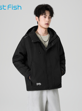 快鱼2025冬新款男士夹棉棉服拼接撞色时尚洋气休闲百搭轻薄保暖