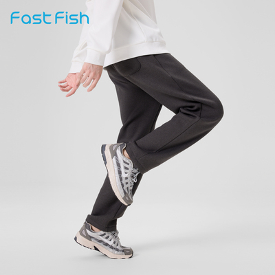 快鱼2025年冬季新款直筒休闲裤抽绳松紧腰头宽松微弹简约百搭长裤