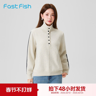 宽裕2025冬季新款女士毛衣半高领纽扣领口可调节亲肤舒适细腻柔软