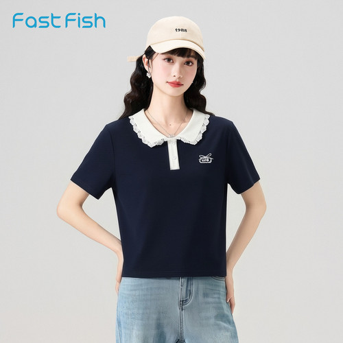 快鱼2026年夏季女士翻领POLO衫短袖学院风休闲通勤学院风百搭上衣