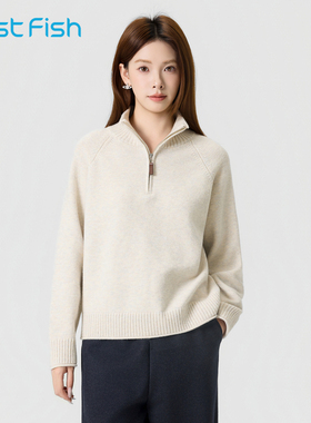 快鱼毛衣女2025新款冬季高领半拉链针织衫柔软舒适保暖内搭打底衫