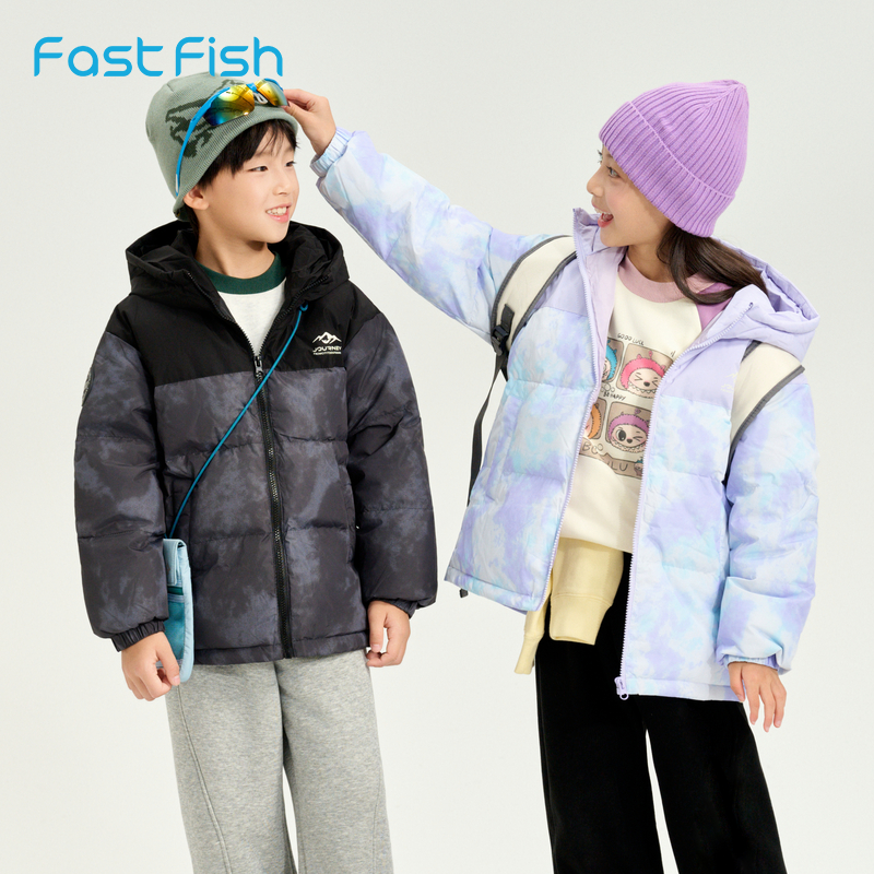 快鱼儿童羽绒服女童冬季2025年新款撞色时尚百搭童装防风保暖外套