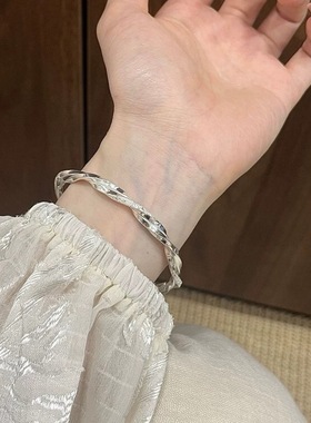 足银999莫比乌斯环扭纹纯银手镯纯银小众简约百搭送女友