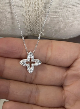 足银990纯银拉丝四叶草女百搭时尚镂空设计高级感轻奢花朵项链