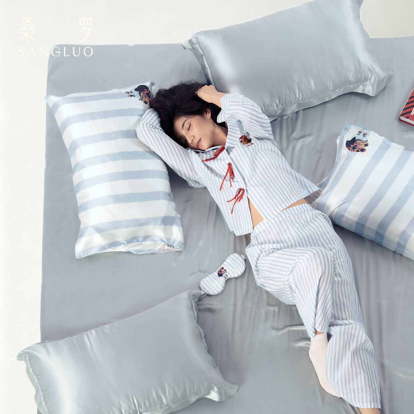 桑罗100%桑蚕丝睡眠枕套眼罩图片