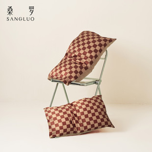 桑罗摩卡棋盘格纹复古真丝枕套棋盘印花摩登时尚100%桑蚕丝枕头套