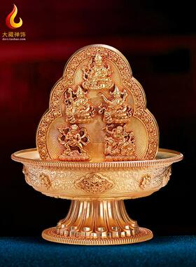 黄铜，水和土地，藏式五路财神饰品，绿色，黄色，白色，红色和黑