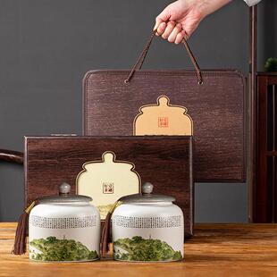 壹罐好茶瓷罐礼盒套装木纹龙井茶叶礼盒空盒包装新款高端礼品