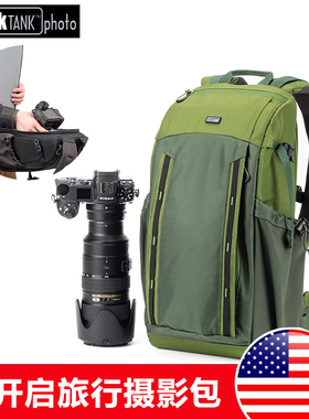美国ThinkTank创意坦克徒步旅游双肩摄影背包后开启轻便镜头相机