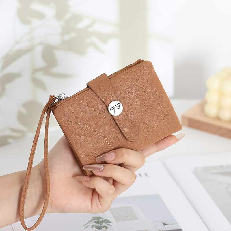 奔蕾短款钱包女车缝线蝴蝶拉链