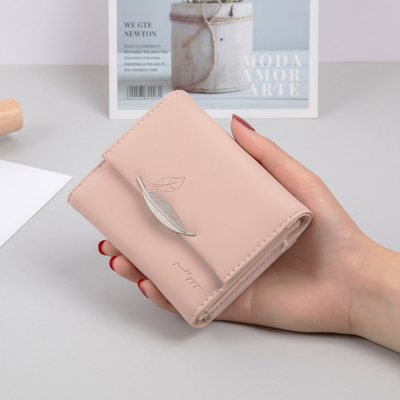 钱包女短款2021新款小众设计简约小巧叶子女士钱包时尚学生零钱包