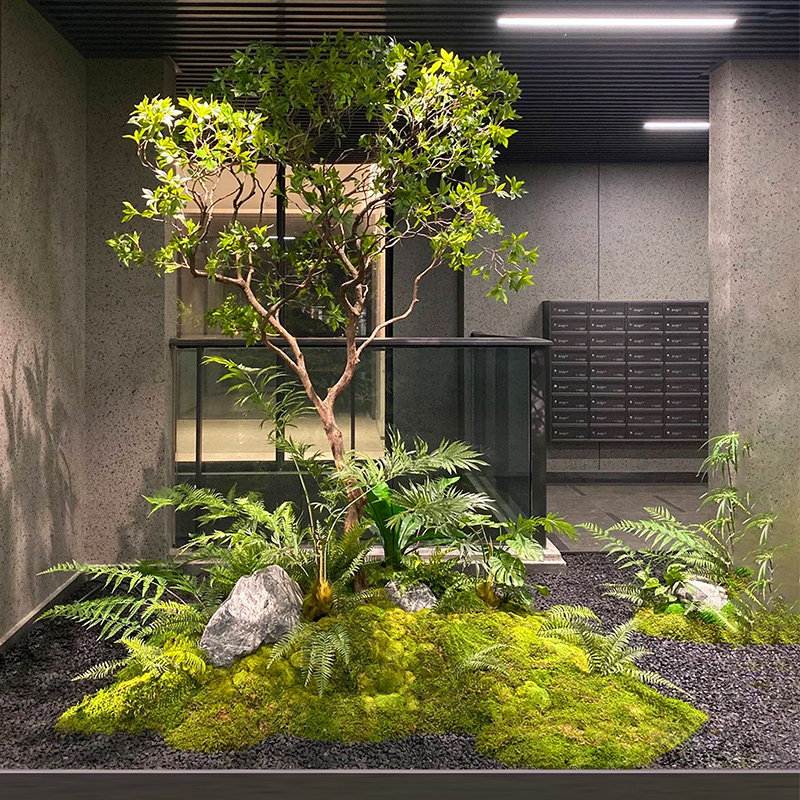 仿真马醉木楼梯下装饰假树入户室内高端景观仿生植物造景组合仿生