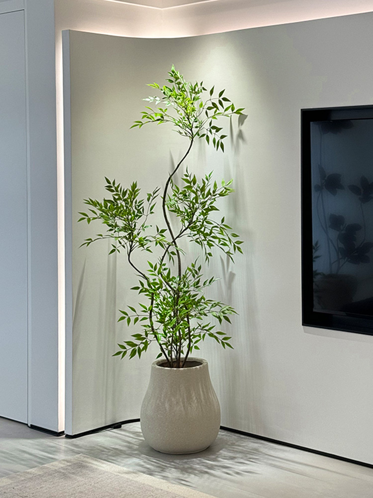南天竹仿真绿植高端轻奢室内客厅电视柜落地摆件仿生植物盆栽假树