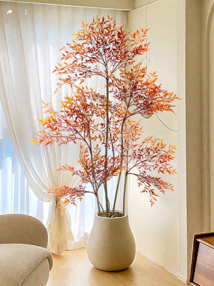 南天竹仿真绿植红色高端轻奢室内客厅大盆栽落地摆件仿生假植物