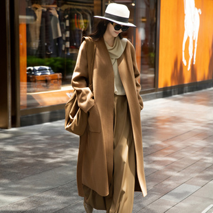 高端进口羊绒双面呢大衣女长款宽松秋冬新款轻奢气质驼色毛呢外套