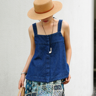 背心小衫 BANGUAN半罐女装 无袖 吊带外穿短款 棉麻牛仔上衣女夏季