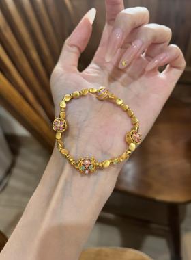 金包银古法传承四花手链女18k金烧蓝四叶花扭扭珠手链四花洋溢