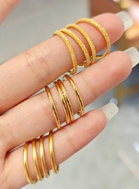 金包银古法实心素圈戒指女18k金三生三世指环时尚戒指情人节礼物