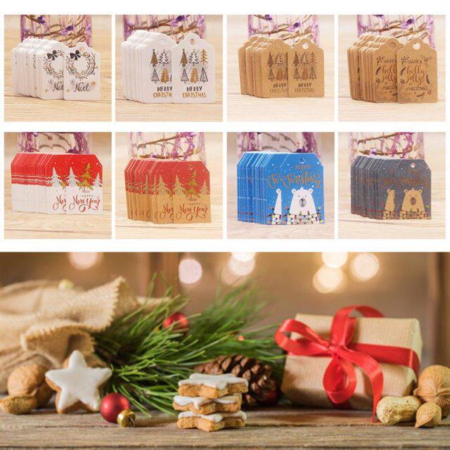100pcs merry christmas tags kraft paper card gift label tag