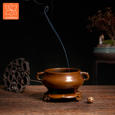 庆松堂苏工铜炉名家胡庆松制紫铜三足草龙耳炉禅意仿古摆件熏香炉