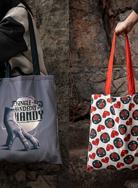 Wednesday星期三周边亚当斯帆布包双面图案小东西单肩包手提袋