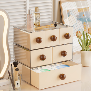 抽屉式桌面收纳盒中古风大容量储物盒学生桌上置物架化妆收纳盒子