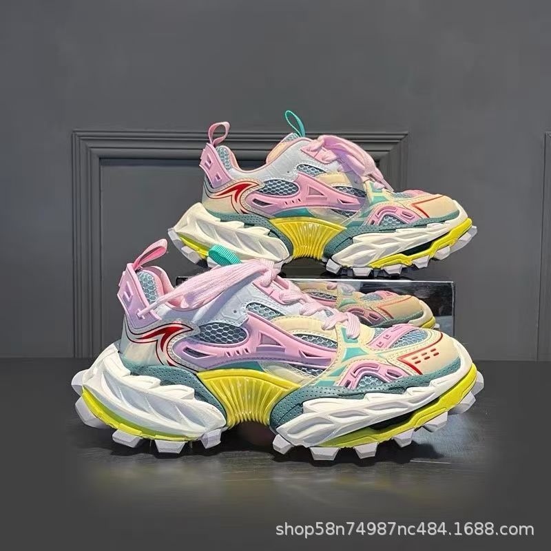 欧货真皮增高老爹鞋男2025新款爆款高级感男鞋拼色网面厚底休闲鞋