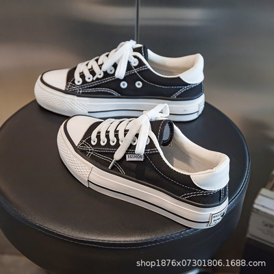 厚底帆布鞋女2024春季新款ulzzang韩版百搭松糕鞋ins小黑板鞋子潮