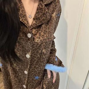 可爱豹纹星星凯蒂猫睡衣女秋冬季保暖加厚德绒套装美少女家居服