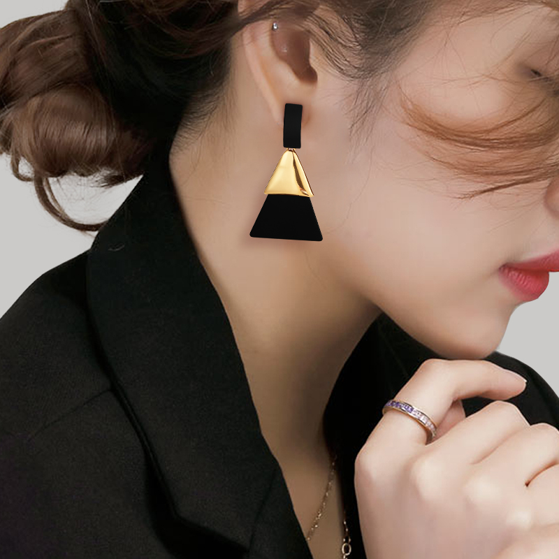 欧美三角夸张撞色耳环轻奢时尚个性潮流耳饰设计师独特御姐耳坠