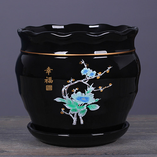 花盆陶瓷国潮风带托盘