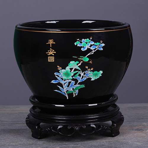 陶瓷花盆中国风带底座