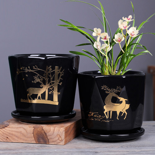 桌面花盆带托盘陶瓷欧式新款