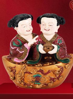 李居明 和合二圣 和合摆件 居家客厅工艺品 树脂 居家客厅摆件