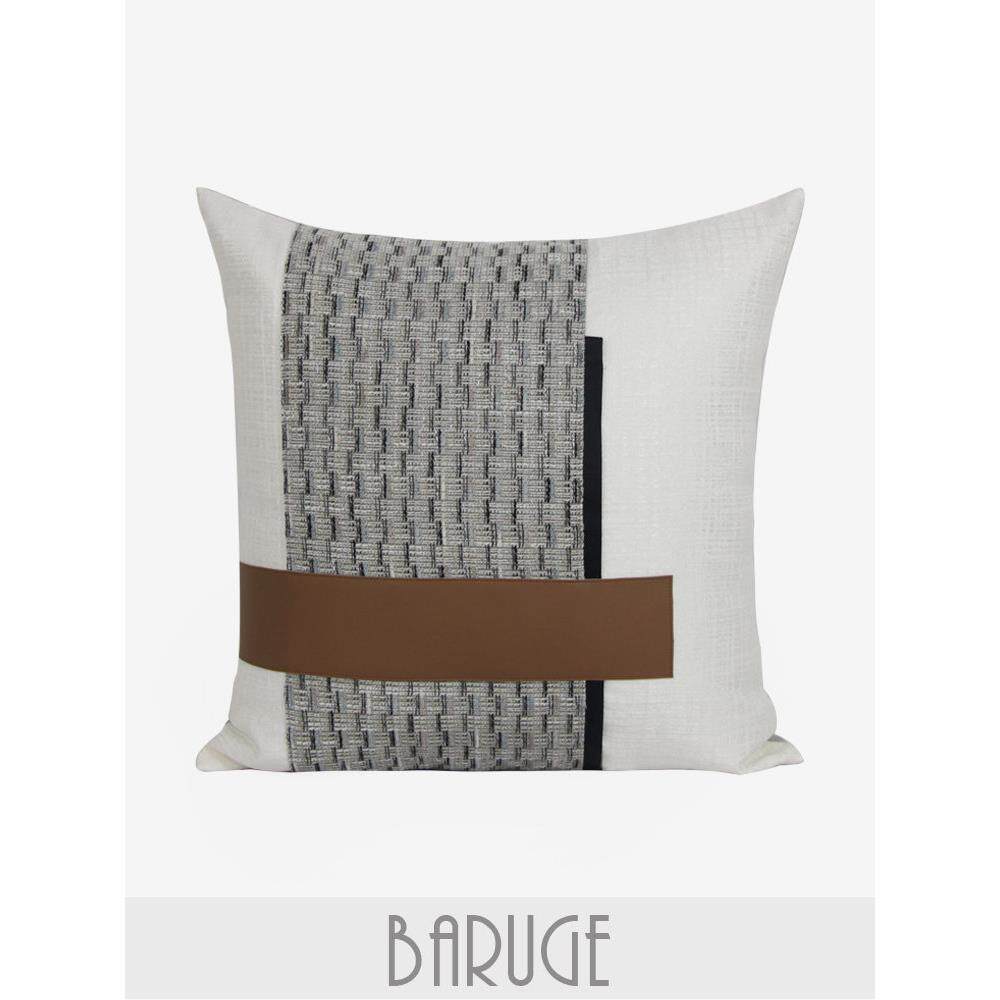 样板间床头靠枕靠垫简约现代米色几何拼接抱枕家居沙发靠包布瑞格