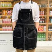 加厚牛仔围裙订做logo印字奶茶店咖啡师理发师时尚 罩衣工作服定制
