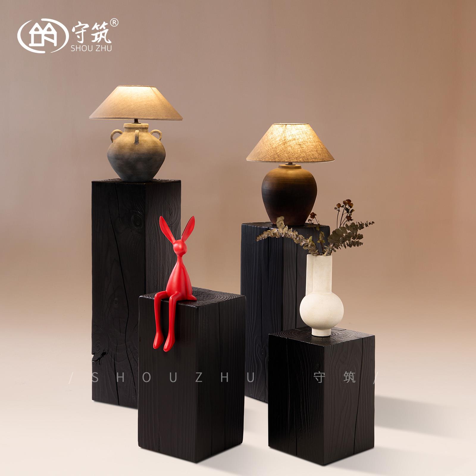 实木墩子子日式侘寂风树桩底座床头边几客厅角几民宿装饰原木花架