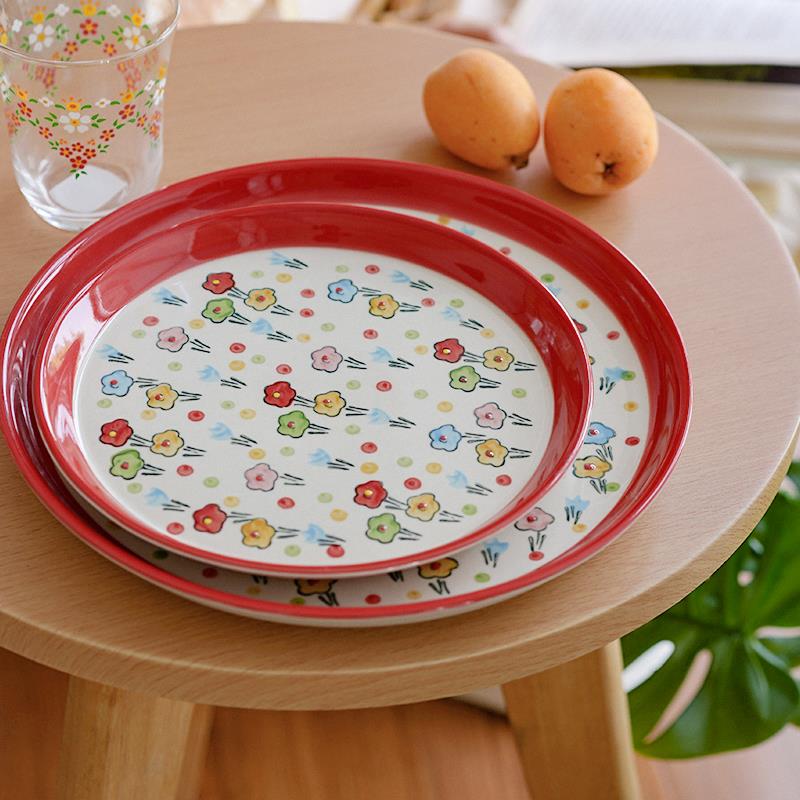 西田木雨复古可爱碎花陶瓷餐盘釉下彩童趣家用盘小清新早餐平盘