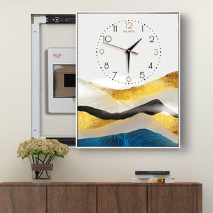 创意电表箱装饰画挂画遮挡配电箱电闸箱总开关盒带钟表可推拉竖款