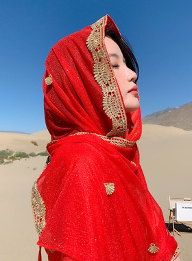 民族风夏季防晒沙漠包头旅游披肩海边沙滩薄款度假围巾披肩红色女