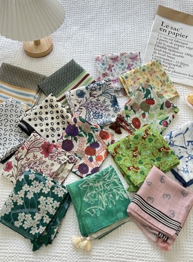 春季绿色小碎花棉质方巾女夏季绑头头巾韩版学生文艺装饰领巾围巾