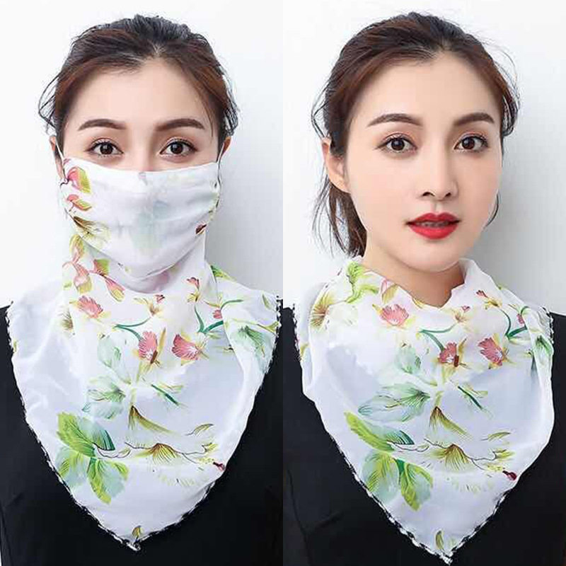 夏季女大围脖雪纺丝巾薄纱护颈时尚骑行口罩防尘防紫外线防晒口罩