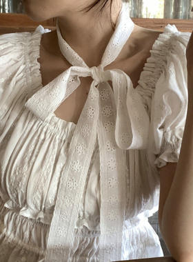 法式白色纯欲蕾丝丝巾女高级感2025新款系脖细窄长条围巾绑发飘带