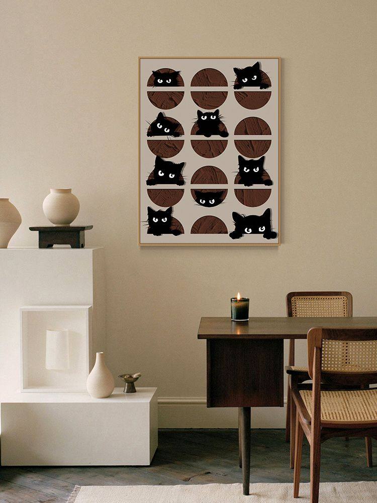 猫咪小众客厅背景墙挂画现代简约入户玄关装饰画抽象餐厅走廊壁画