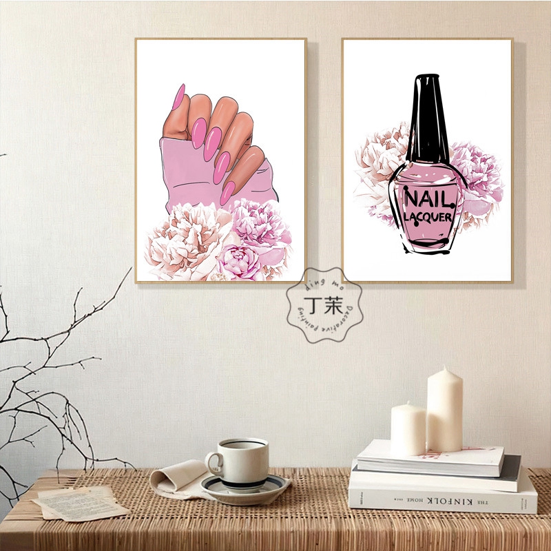 美甲店墙上装饰画美容院网红墙面挂画现代轻奢楼梯墙上高级感壁画