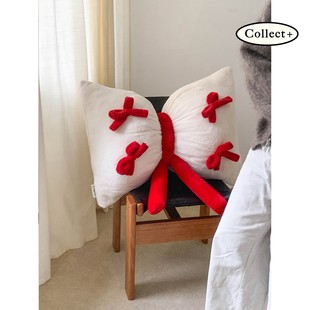 艺术收藏夹 “芝士奶冻”秋冬蝴蝶结毛绒大抱枕卧室床头沙发靠垫