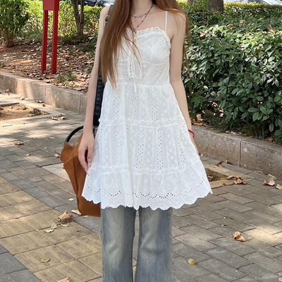 叠穿蕾丝花边吊带裙子女