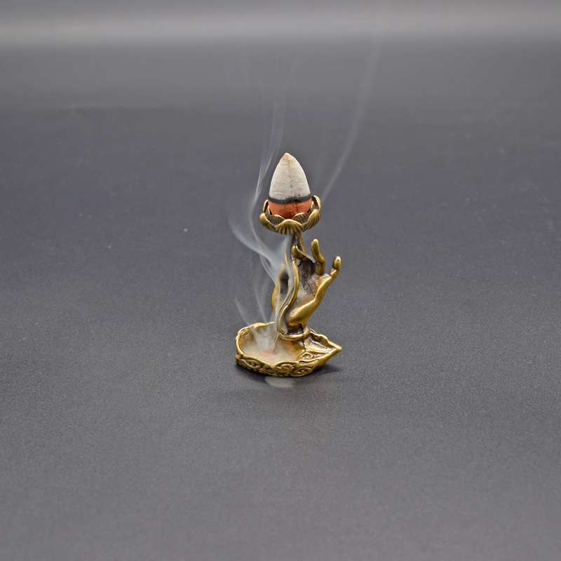 古玩铜器收藏小摆件纯铜小莲花观音手倒流香摆件仿古工艺品