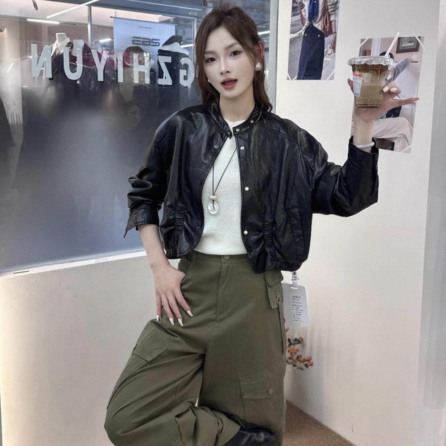 蝙蝠袖通勤风口袋宽松型百搭短款